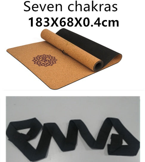 Seven-chakra cork yoga mat and carrying strap, 4 mm version.
