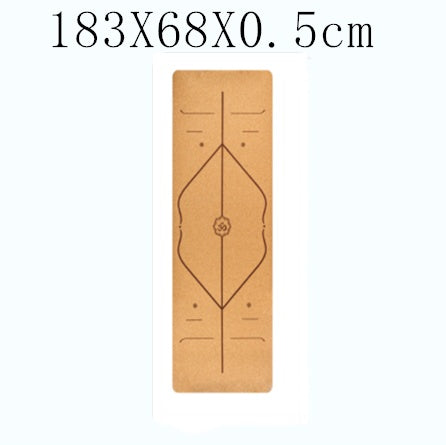 Full view of a cork yoga mat with alignment pattern, 5 mm version.