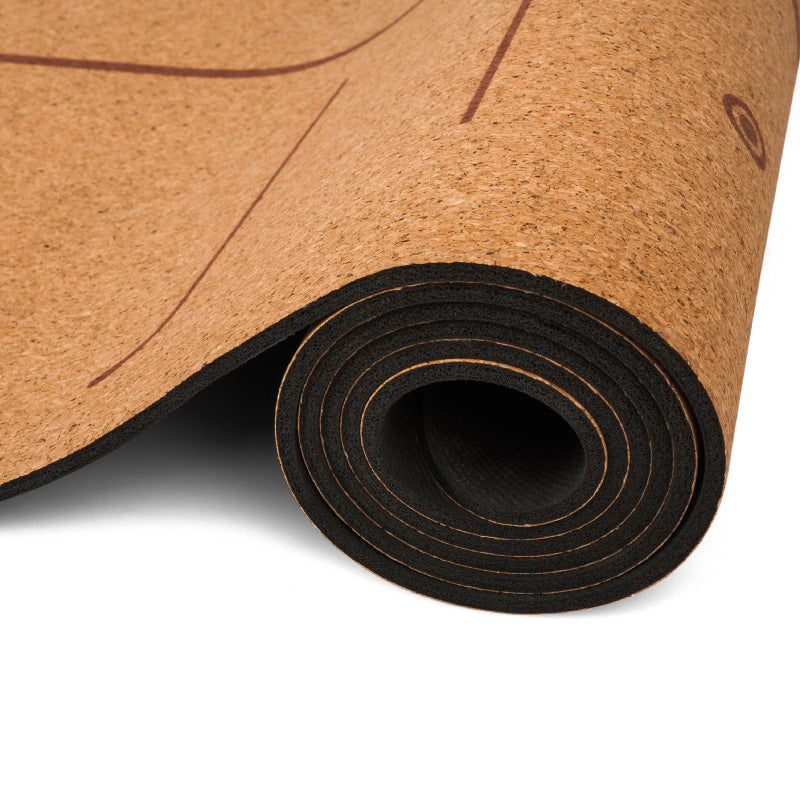 Close-up of the cork surface on a rolled yoga mat.