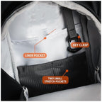 Interior pocket and key clip of the magnetic gym bottle bag.