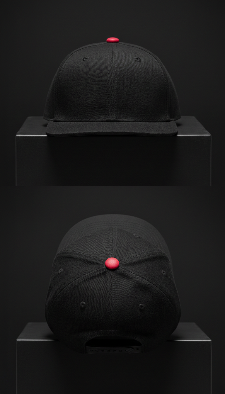 Onyx Black Snapback with Crimson Button