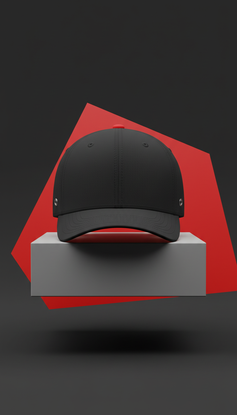 City Black Fitted Cap with Red Button