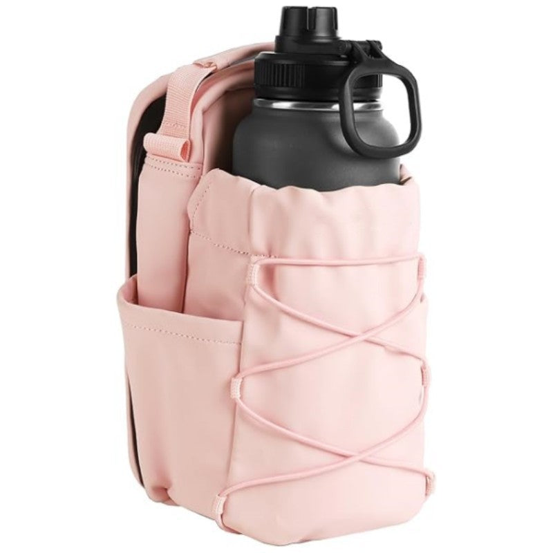Pink magnetic gym bottle bag on a white background.